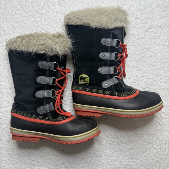 Sorel Shoes - Sorel Joan of Artic Waterproof Boots Orange Black Faux Fur‎ size 5 Youth/ 7 WMN